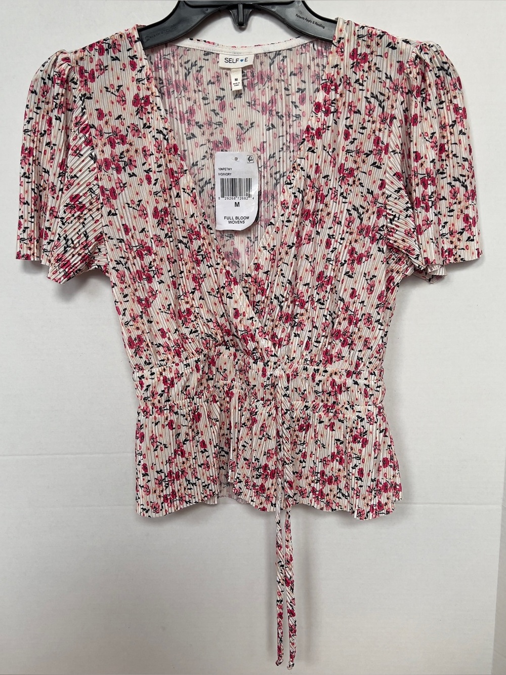 Self E Pink Fuchsia Floral and White Blouse Size Medium M